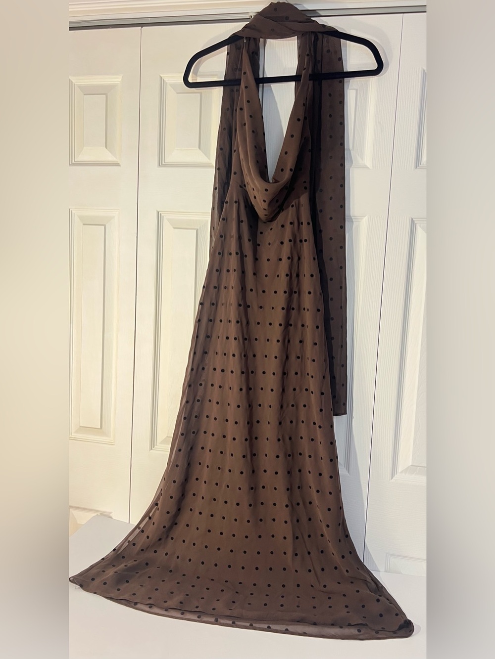 Zara Brown Polka-Dot Halter Maxi Dress w Scarf. M NWT - Picture 13 of 17